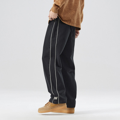 jeans trousers字母美式简约新品牛仔裤男士宽松休闲外穿百搭长裤