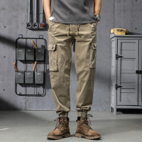 男士工装裤卡其色高品质简约束脚裤男多口袋休闲裤子男款