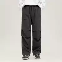 脚口两穿松紧腰起皱工装裤男女同款重磅宽松户外休闲裤男Trousers