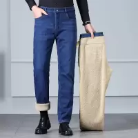 中高腰加厚男士加绒牛仔裤轻奢商务弹力直筒裤男耐磨抗皱裤子