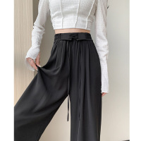 网文西装裤女裤子秋季新款宽松高腰绑带阔腿裤垂感显瘦拖地长裤女