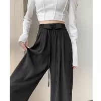 网文西装裤女裤子秋季新款宽松高腰绑带阔腿裤垂感显瘦拖地长裤女
