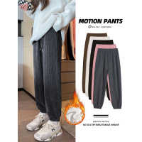 雪尼尔运动裤女春秋款束脚卫裤休闲2023新款秋冬加绒灯芯绒棉裤子