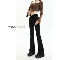 黑色微喇牛仔裤女2023年新款秋装高腰显瘦马蹄裤小个子秋季喇叭裤