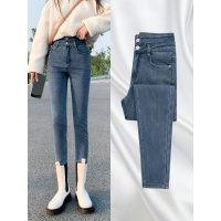 高腰牛仔裤女春秋紧身显瘦小脚裤2023年新款秋季小个子修身铅笔裤