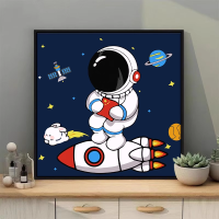 星空宇航员数字油画DIY填色儿童自制卡通动漫涂鸦填充油彩画挂画 30*30