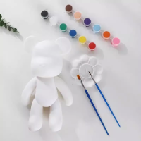 DIY涂色石膏娃娃彩绘流体熊白胚画公仔儿童手工玩偶搪胶陶瓷玩具5 18cm