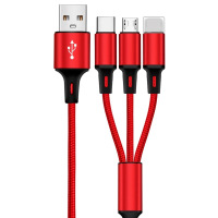 鸿艺创三合一编织数据线多功能手机充电线