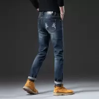 欧货牛仔裤男士修身小直脚弹力裤子潮牌TB加厚秋冬款棉质水洗蓝色