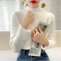 半高领加绒毛衣打底衫女2023新款秋冬女士加厚保暖修身内搭针织衫