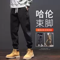 男士休闲裤潮牌秋季新款哈伦长裤2023春秋新款黑色束脚工装裤子男