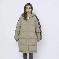 2023韩版纯色面包服女中长款简约加厚连帽运动宽松羽绒服