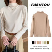 半高领打底衫女秋新款修身高弹长袖秋衣百搭T恤春秋内搭