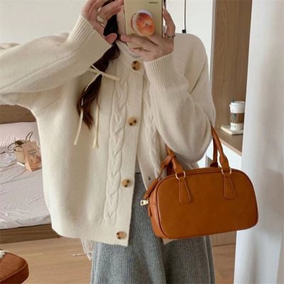 日系复古麻花毛衣开衫女秋冬新款慵懒风宽松简约软糯短款针织外套