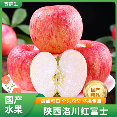 [苏鲜生]正宗陕西洛川红富士苹果 净重4.5斤 大果 9枚 新鲜时令水果当季整箱