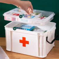 谋福 便携式 小药箱带提手防潮药品收纳医药箱双层急救
