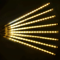 LED流星雨挂树室内户外防水树木亮化太阳能圣诞七夕装饰灯 30公分8支-暖白