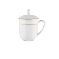 品陶汇 400ml 茶杯白色骨瓷盖杯马克杯加碟子 一套
