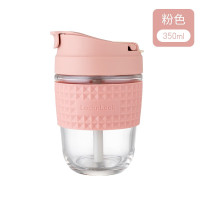 乐扣乐扣(LOCK&LOCK)玻璃茶杯子男简约吸管水杯女学生水杯便携泡茶咖啡杯水杯 350毫升 粉色LLG613
