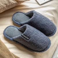 DREHA 情侣秋冬季室内保暖防滑厚底鞋 毛毛拖鞋 40-41(适合39-40的脚穿 )灰色