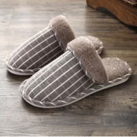 DREHA 棉拖鞋 男秋冬季情侣家居家用保暖厚底防滑室内毛毛女拖鞋 36-37(适合35-36的脚穿 )灰色格子
