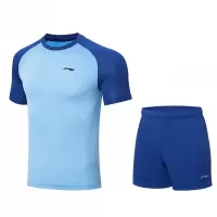 李宁(LI-NING)运动套装AATT003男女同款比赛训练短袖极光蓝M码