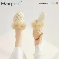Barphil毛毛拖鞋女2023冬季新款室内家居软底棉拖鞋防滑女士