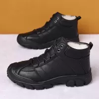男鞋2023新款冬季加棉高帮男士棉鞋休闲真皮加绒雪地靴中年爸爸鞋