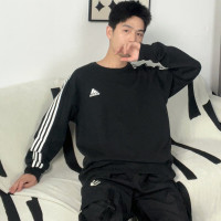 阿迪达斯(adidas)卫衣男 2023秋季新款运动休闲服纯棉透气黑色经典款圆领针织衫 IC9317/内里毛圈 S