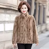 秋冬立领仿水貂皮草短款加厚皮毛一体宽松新款时尚妈妈装皮草外套