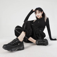 斯凯奇(Skechers)女鞋 秋季新款复古拼接鞋面运动厚底增高熊猫鞋跑步老爹鞋 66666078-BBK 35