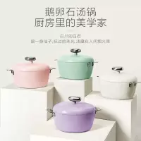温仑山 鹅卵石不粘汤锅炖锅烧煲燃气电磁炉明火通用24cm [白玉兰] 带盖