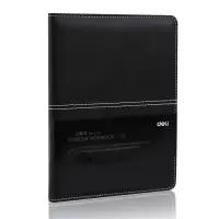 得力(deli)25K112张 会议记事本文具办公用品 磨砂商务皮面笔记本子 黑色3324