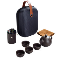 紫砂旅行茶具套装 快客杯一壶四杯 茶叶罐+旅行包+茶巾