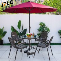金菲罗格户外桌椅庭院带伞露天阳台室外休闲椅子 波拉椅4椅圆桌配伞