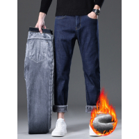 秋冬款男式加绒裤子批发法兰绒加厚保暖中年牛仔裤新款防寒直筒裤