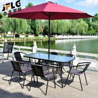 金菲罗格户外桌椅庭院带伞露天阳台室外休闲椅子 波尔多6椅150*90长桌伞