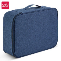 得力 防水防尘证件收纳包收纳袋 家用大容量多功能包 内置PP隔板 内部双层 存取便携 深蓝色 63758