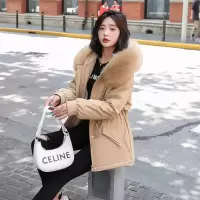 2023年冬装新款可拆卸毛领宽松连帽抽绳加绒加厚派克服显瘦外套女