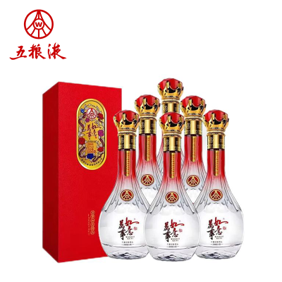 五粮液万事如意精品52度浓香型白酒粮食酒送礼喜宴500ml*6瓶整箱装