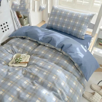 纯棉三件套全棉床单被套枕套学生宿舍儿童被罩 简兮蓝0.9/1.2米床