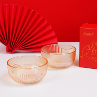 企业定制 爱之旅年年有余鎏金玻璃碗家用餐具套装两件套