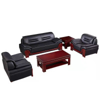 易企采 单+单+三人位加厚耐磨西皮含茶几 办公实木框架沙发简约现代商务会客办公室接待室洽谈沙发茶几组合
