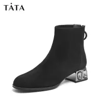 Tata/他她冬商场同款时尚简约纯色方跟靴子女新款UAZA1DD2 颜色鞋码请备注