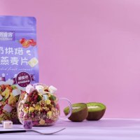 美粥食客酸奶果粒冻干草莓麦片烘焙水果燕麦片400g袋