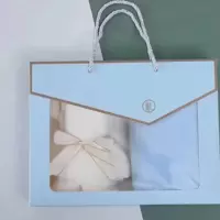 巾媒切边小熊情侣中巾35*75cm(100盒起订)白和蓝