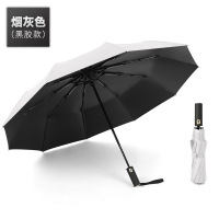 创意全自动三折反向雨伞反光条LED伞 金柄正向10骨自动伞黑胶灰色