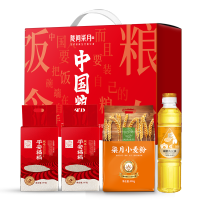 陇间柒月 中国粮福稻礼盒平安福稻1kg*2,面粉500g,硒都大豆油418ml