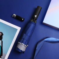 创意全自动三折反向雨伞反光条LED伞 10骨包边反向碰击布深蓝10骨包边反向碰击布深蓝