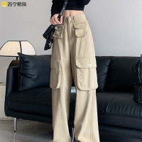 小个子工装裤女2023秋季新款美式复古宽松高腰直筒休闲阔腿运动裤